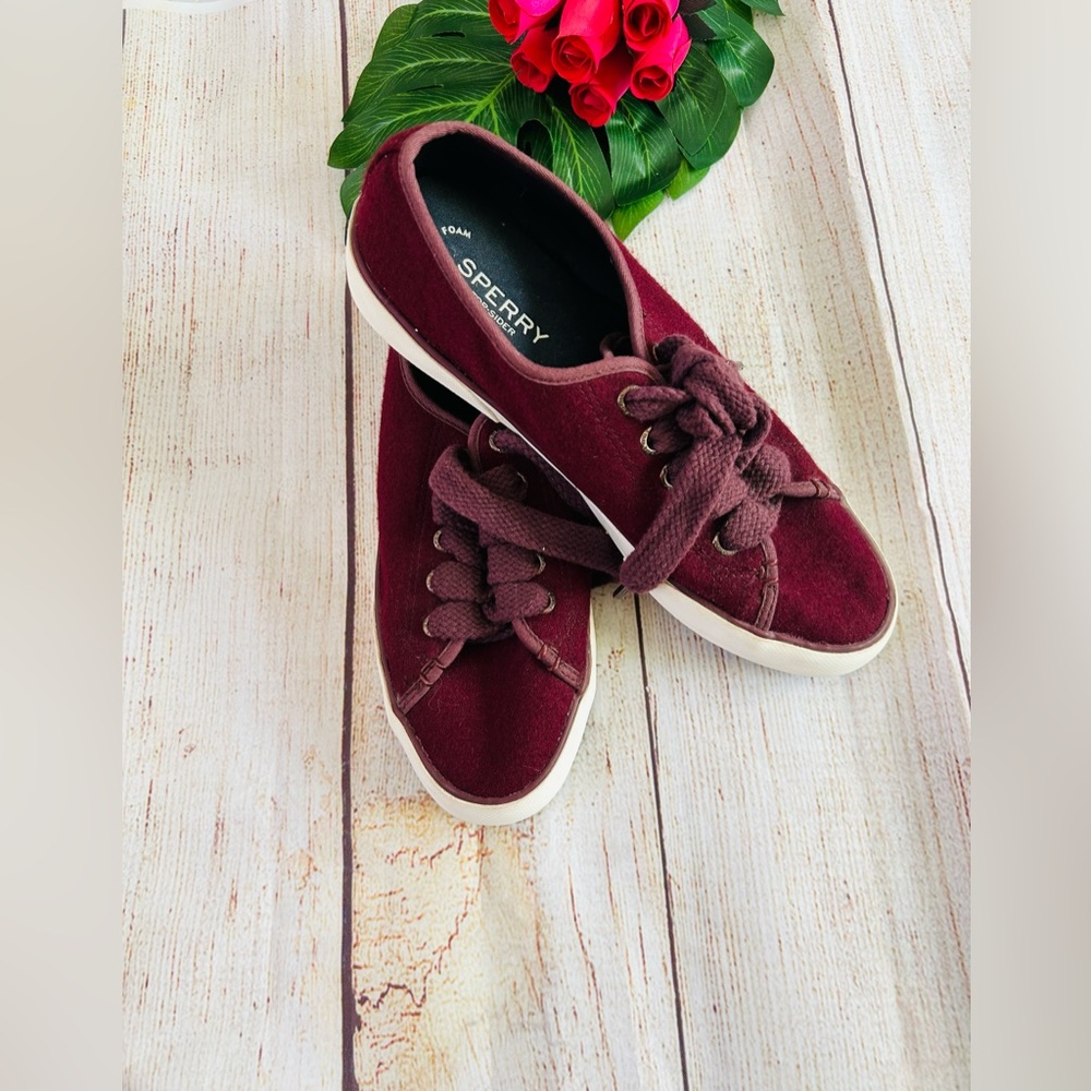 Sperry Women's Burgundy Top Sider Pier View Wool Memory Foam Sneakers 9M